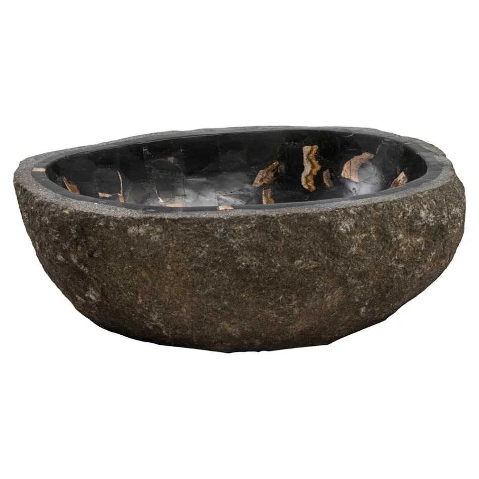 Aanrecht wastafel handgemaakt in riviersteen, Palizzi Viadurini