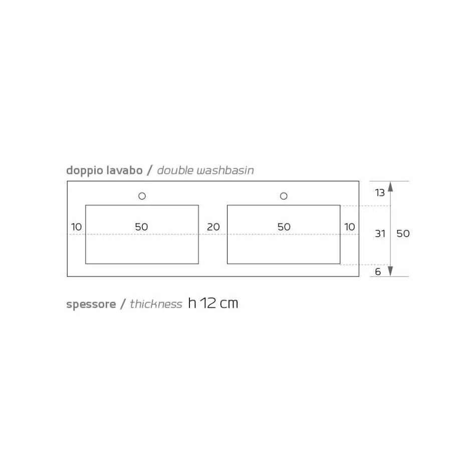 Moderne hangende dubbele gootsteen in Luxolid gemaakt in Italië, Ruffano Viadurini