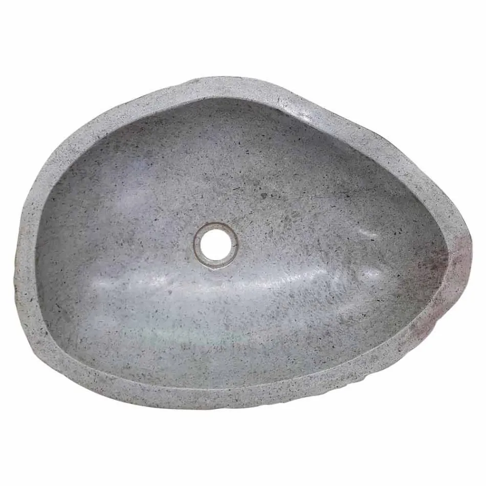 Moderne aanrecht spoelbak gemaakt van handgemaakte riviersteen, Buriasco Viadurini