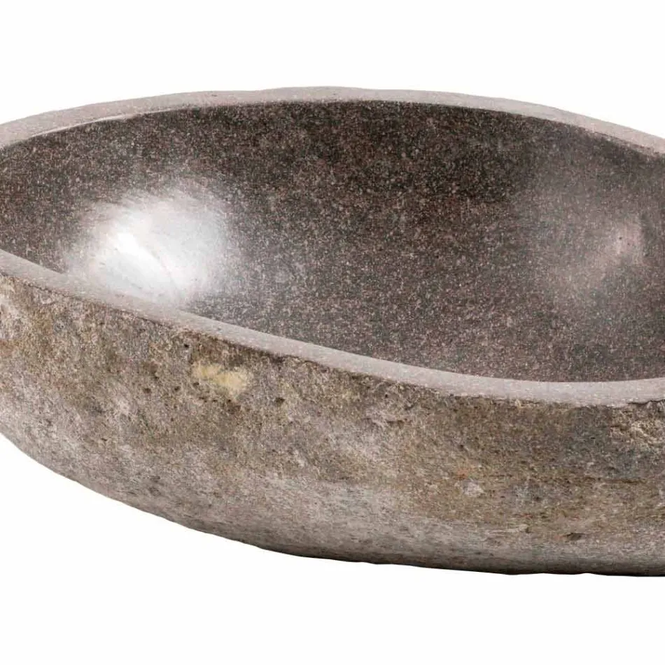 Moderne aanrecht spoelbak gemaakt van handgemaakte riviersteen, Buriasco Viadurini