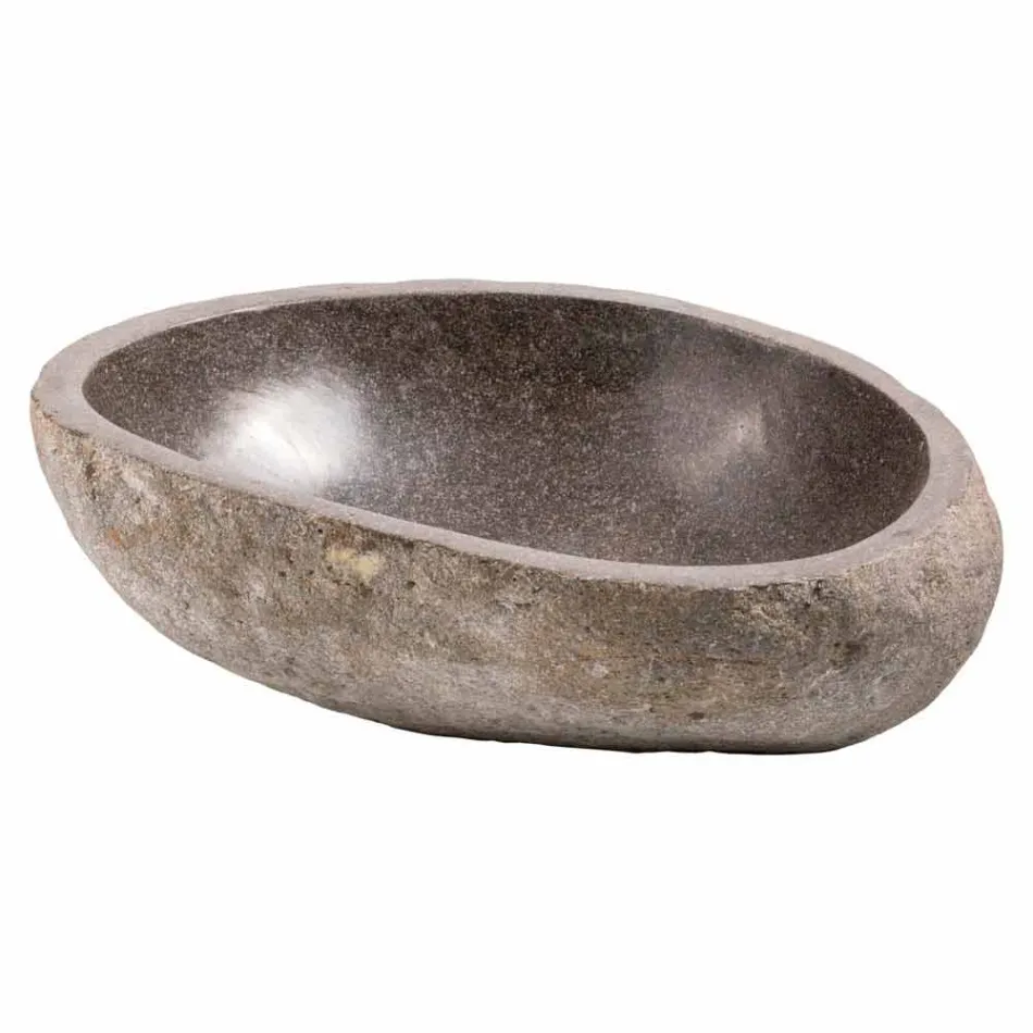 Moderne aanrecht spoelbak gemaakt van handgemaakte riviersteen, Buriasco Viadurini