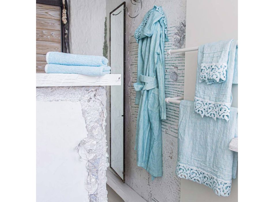 Badhanddoek voor gasten in badstof met rand van gemengd linnen 6-delig - kam Viadurini
