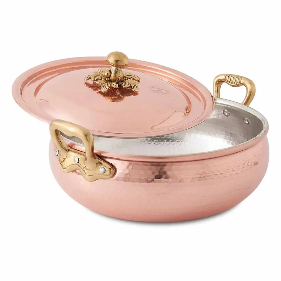 Groentepot met handgemaakt, vertind koperen deksel Made in Italy 20 cm - Mariacarla Viadurini