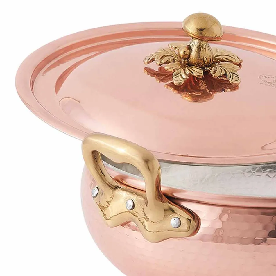 Groentepot met handgemaakt deksel van vertind koper gemaakt in Italië 28 cm - Mariacarla Viadurini