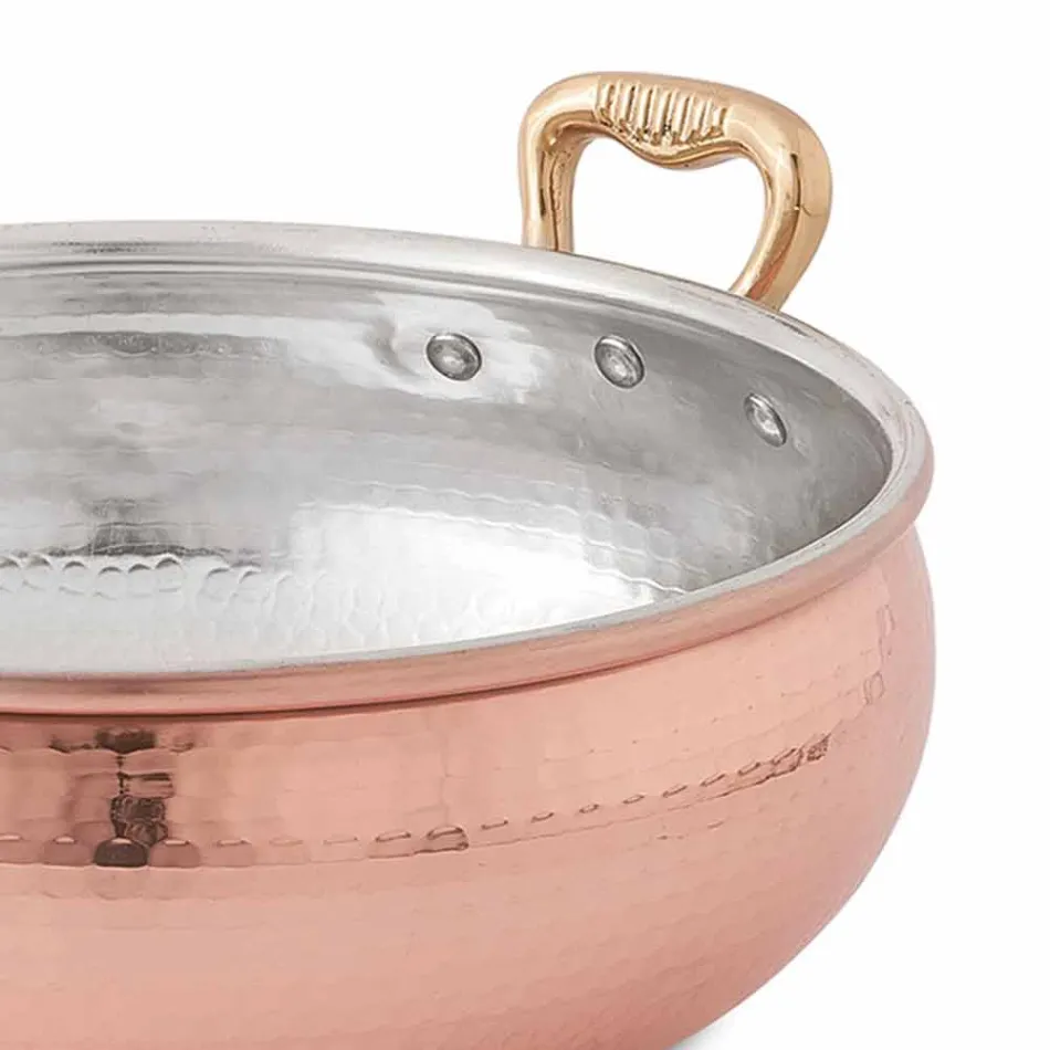 Handvertinde koperen groentepot met 2 handvatten Made in Italy 16 cm - Gianmaria Viadurini