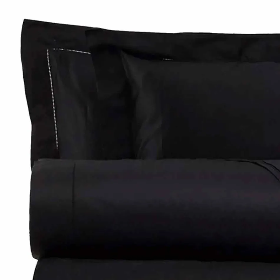 Katoensatijnen lakenset voor tweepersoonsbed, effen kleur - Freesia Viadurini