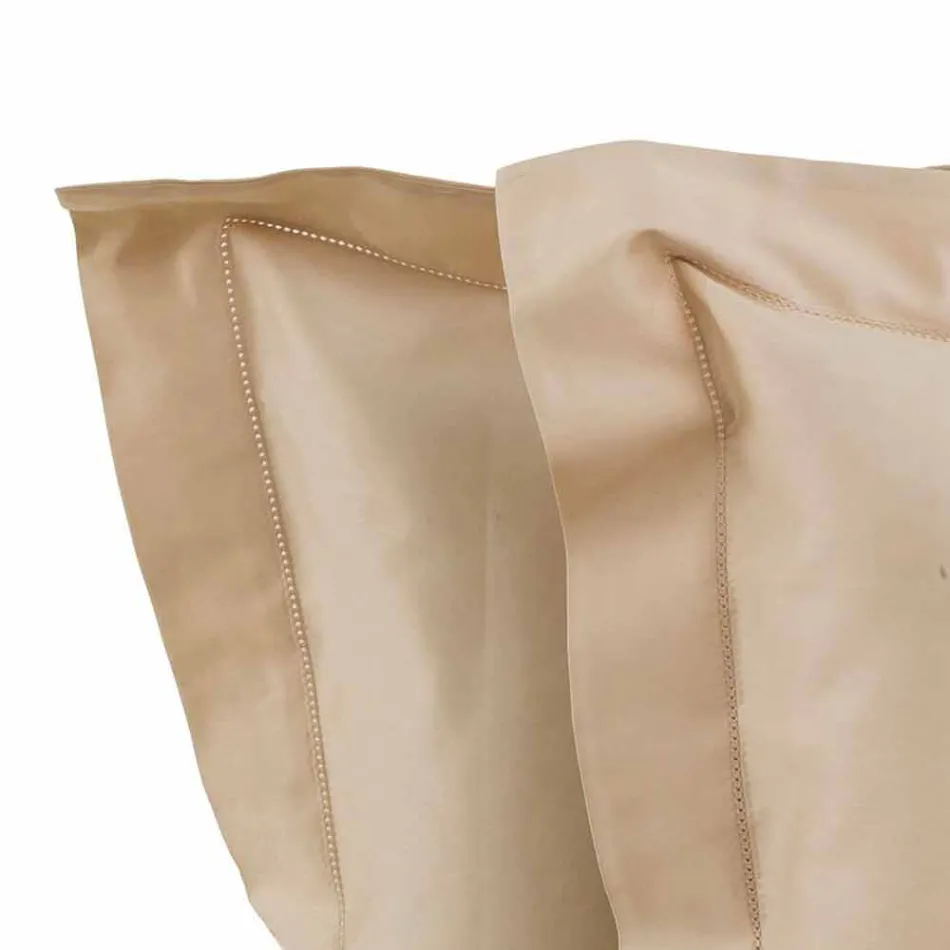 Lakens in effen kleur, compleet in katoensatijn voor tweepersoonsbed - Hibiscus Viadurini