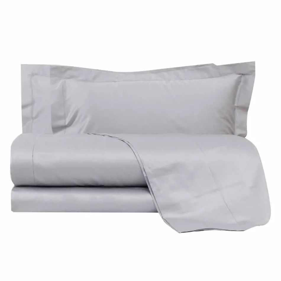 Lakens in effen kleur, compleet in katoensatijn voor tweepersoonsbed - Hibiscus Viadurini