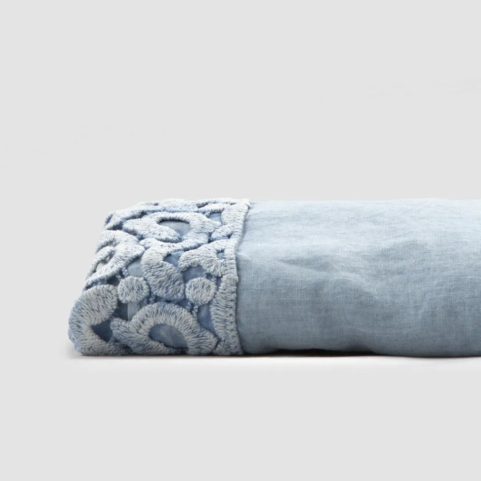 Tweepersoonsbedlaken van linnen met Poema-kant, 3 afwerkingen - Dulcis Viadurini