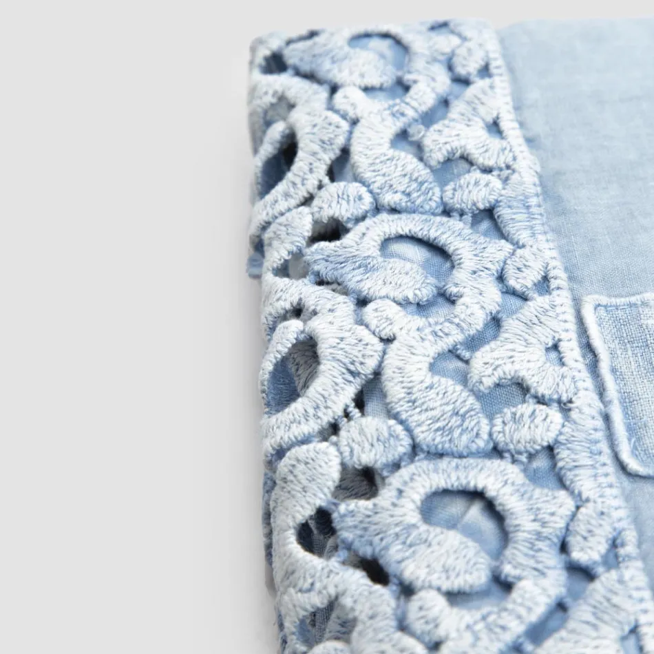 Tweepersoonsbedlaken van linnen met Poema-kant, 3 afwerkingen - Dulcis Viadurini