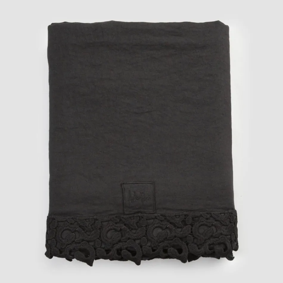 Tweepersoonsbedlaken van linnen met Poema-kant, 3 afwerkingen - Dulcis Viadurini