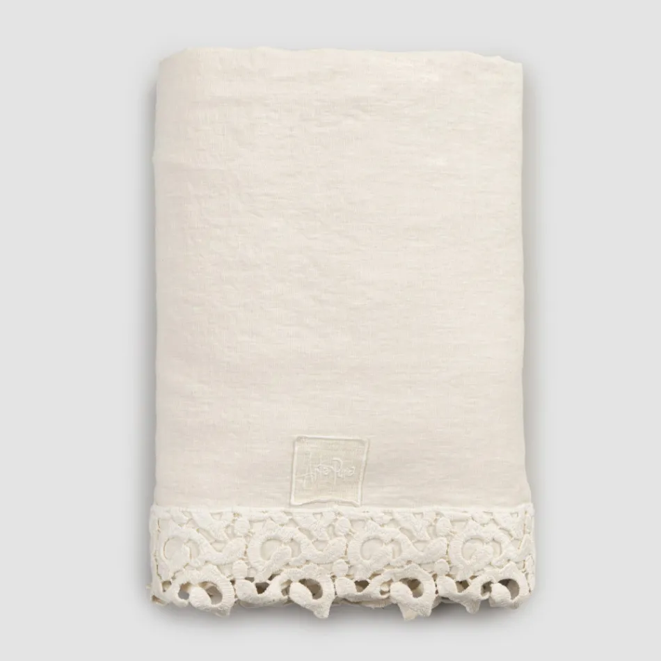 Tweepersoonsbedlaken van linnen met Poema-kant, 3 afwerkingen - Dulcis Viadurini