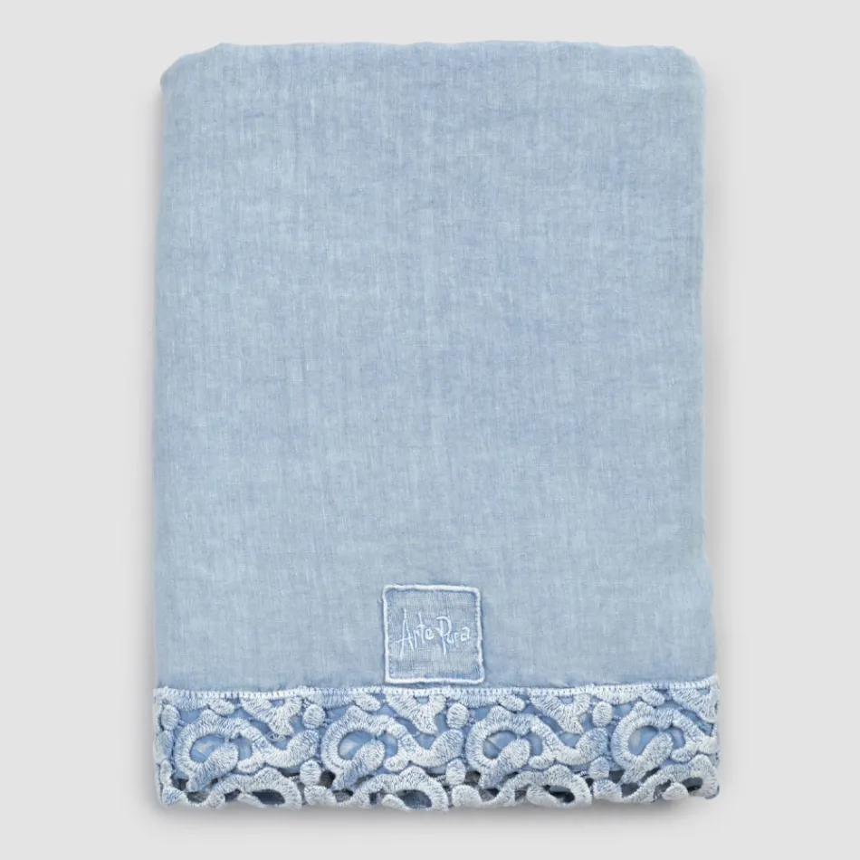 Tweepersoonsbedlaken van linnen met Poema-kant, 3 afwerkingen - Dulcis Viadurini