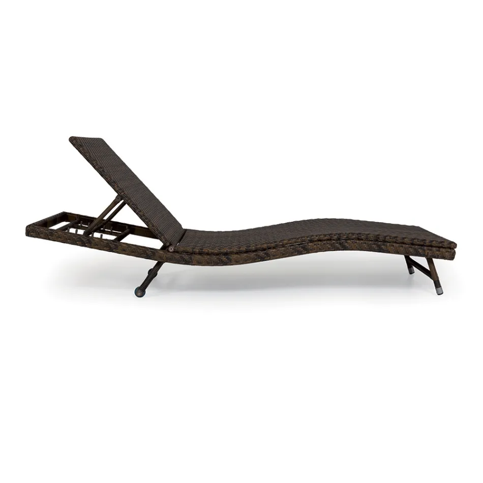 Zonnebank voor buiten in polyrotan met wielen - Meredith Viadurini