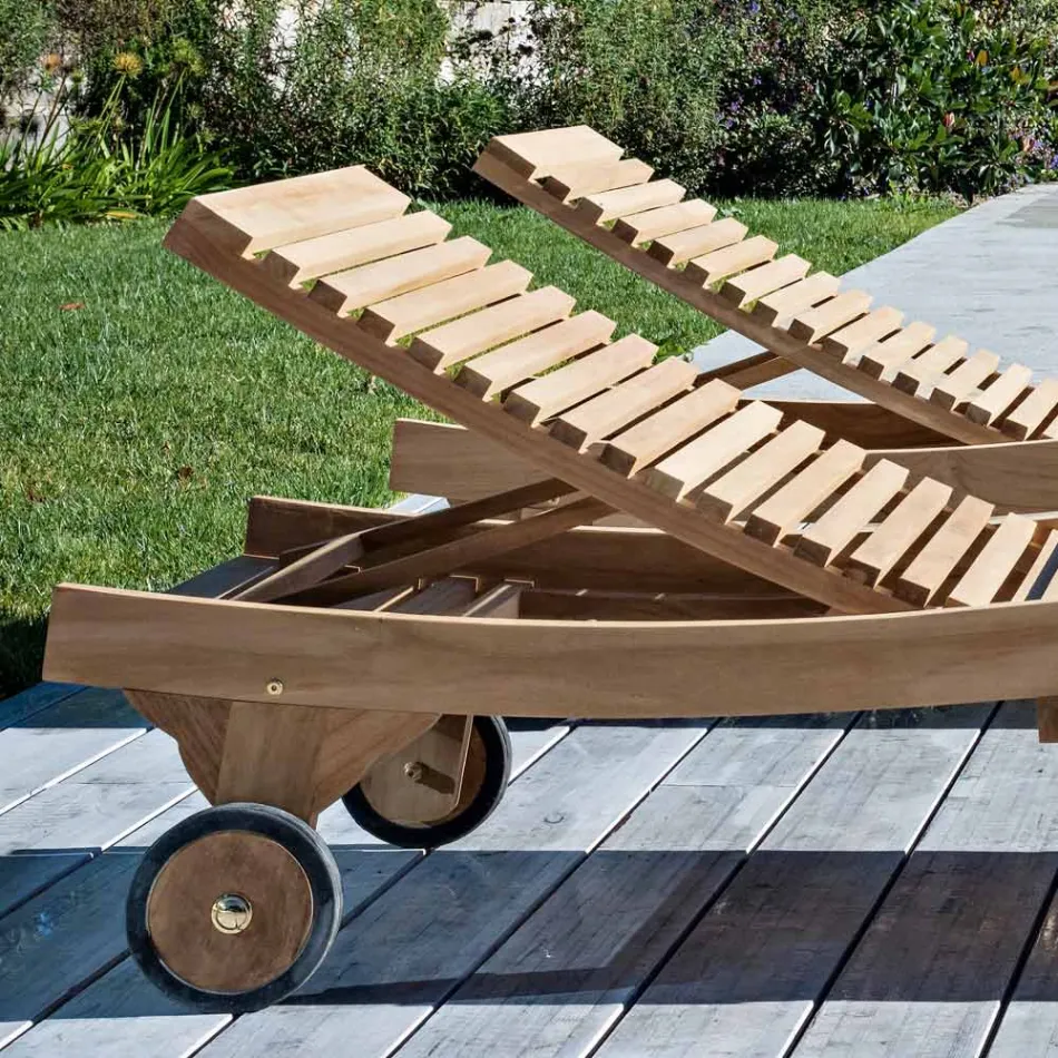 Zonnebank voor buiten in natuurlijk teakhout - Yggdrasil Viadurini