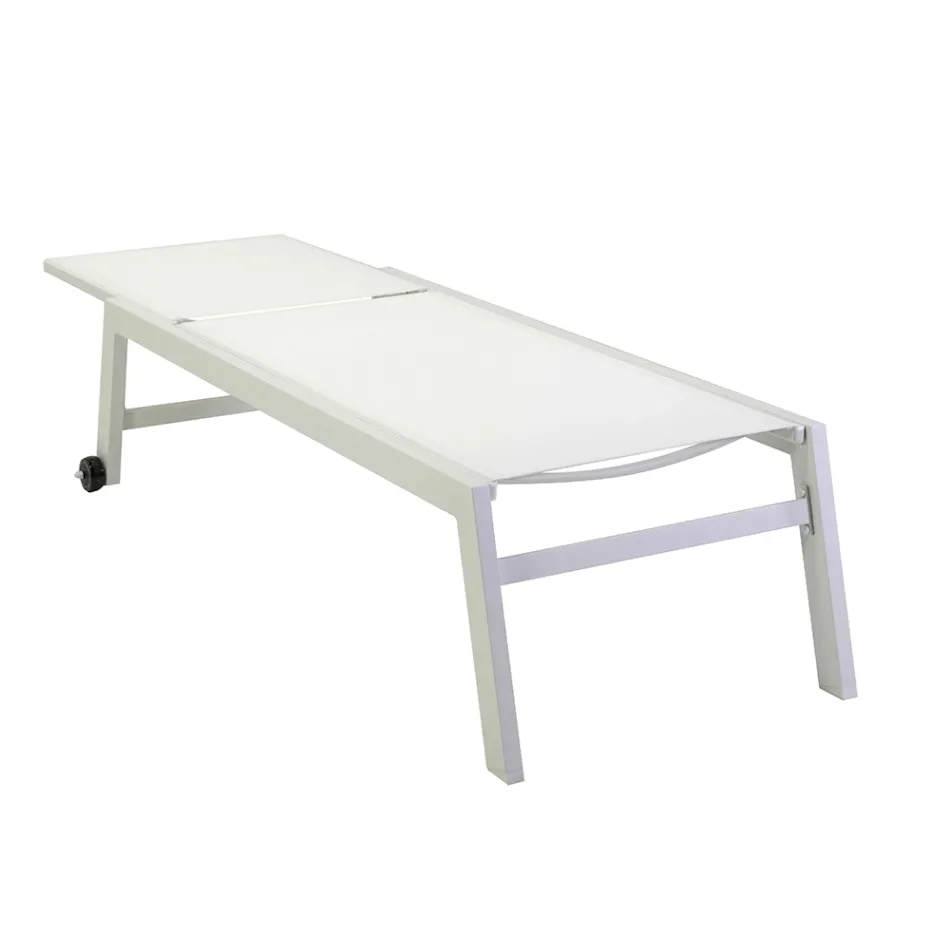 Buitenligstoel van aluminium en textilene met 2 wielen - Costume Viadurini