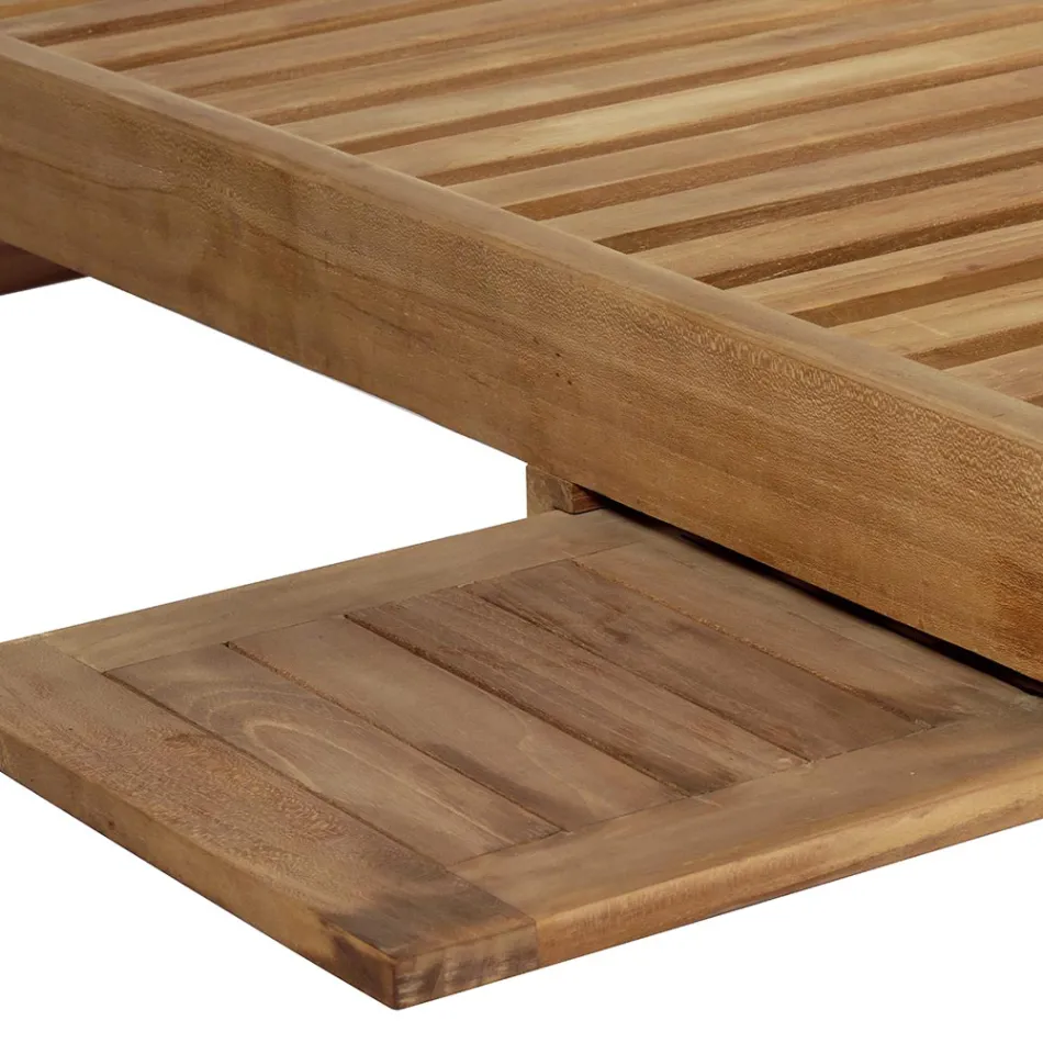 Teakhouten tuinligstoel met afneembare tafel en wielen - Oasi Viadurini