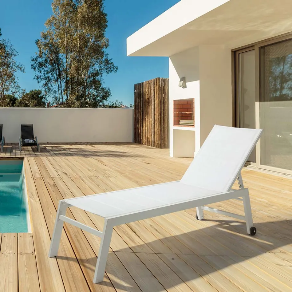 Moderne tuinzonnebank van aluminium met wielen voor buiten - Franz Viadurini