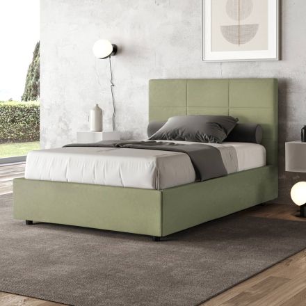 Bed van 120x200 cm met rechthoekig hoofdbord van microvezel, gemaakt in Italië - Brina Viadurini
