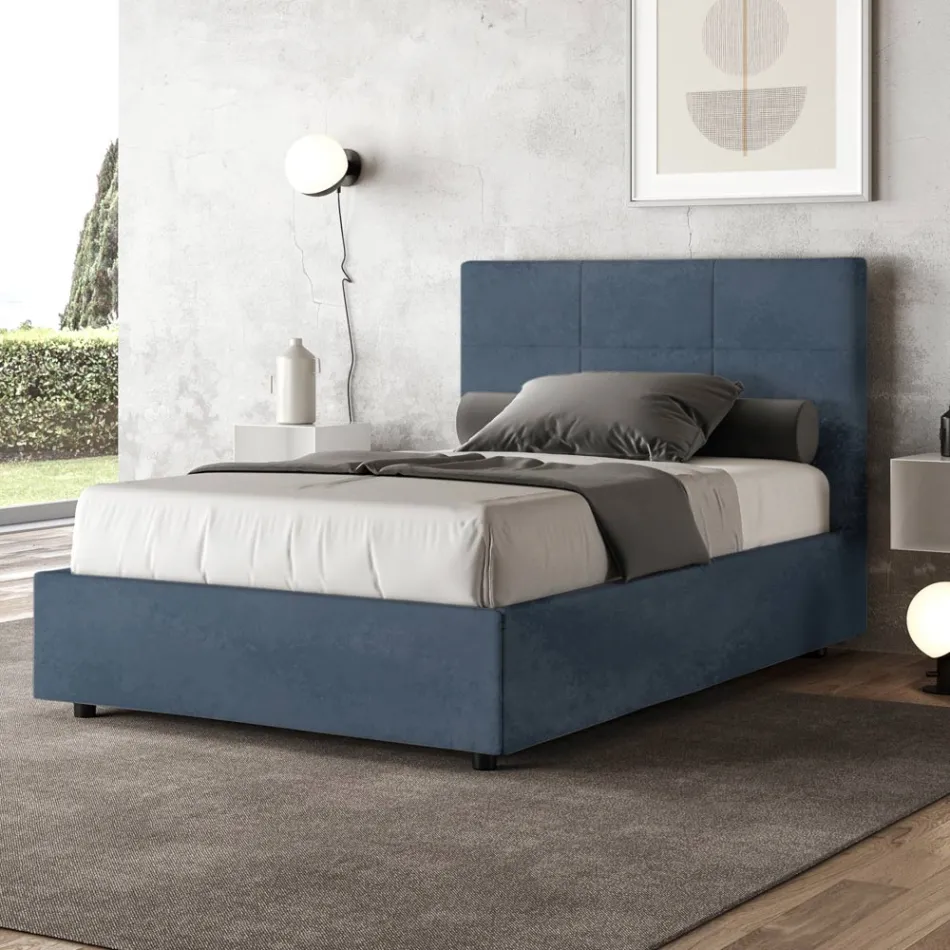 Bed van 120x200 cm met rechthoekig hoofdbord van microvezel, gemaakt in Italië - Brina Viadurini