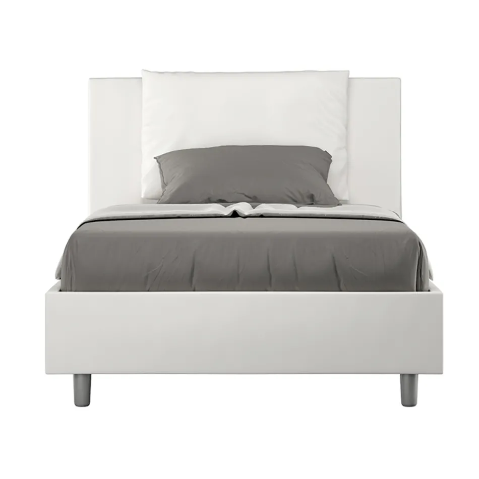 Bed van 120x200 cm met hoofdbord en kunstlederen kussens, gemaakt in Italië - Olimpiadi Viadurini