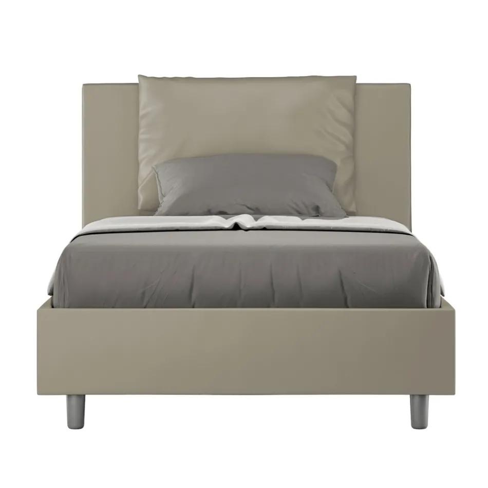 Bed van 120x200 cm met hoofdbord en kunstlederen kussens, gemaakt in Italië - Olimpiadi Viadurini