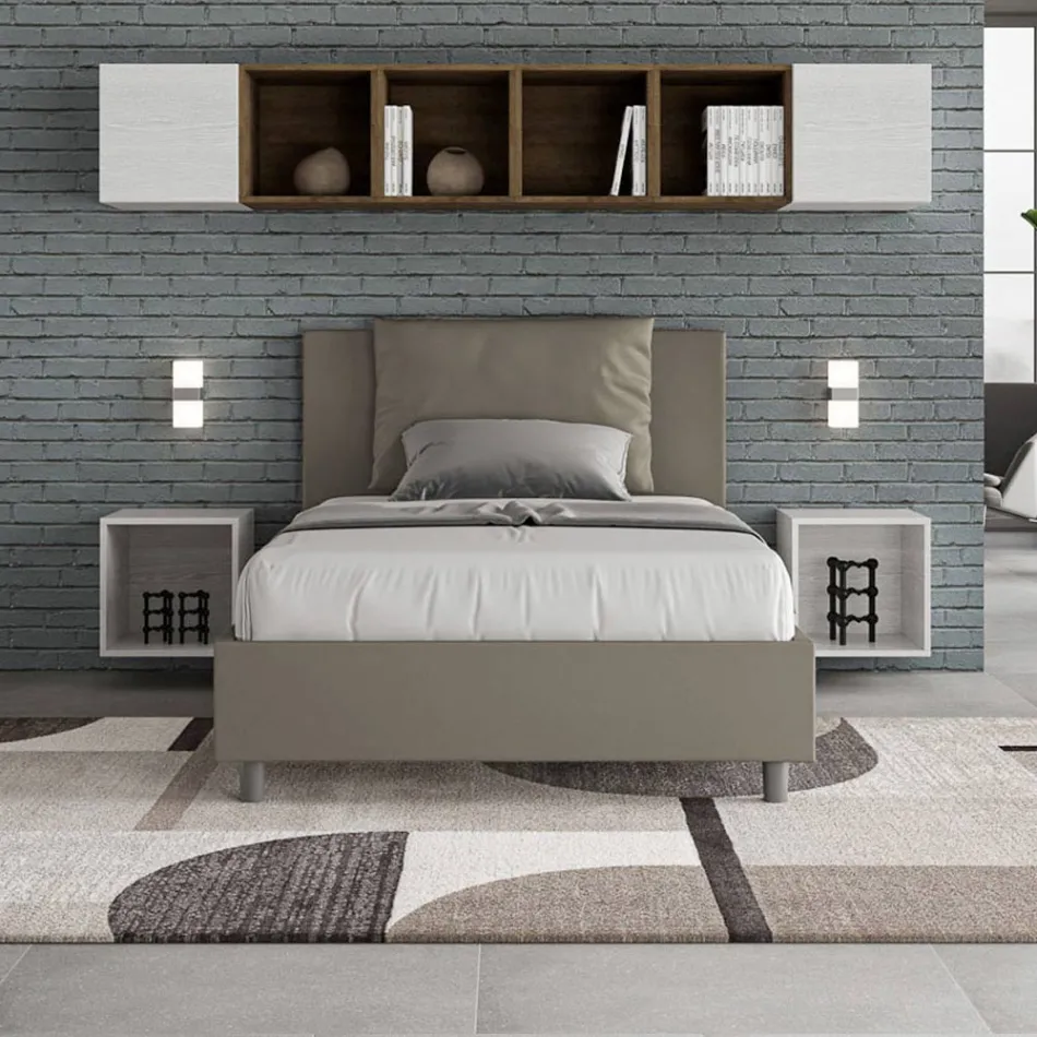 Bed van 120x200 cm met hoofdbord en kunstlederen kussens, gemaakt in Italië - Olimpiadi Viadurini