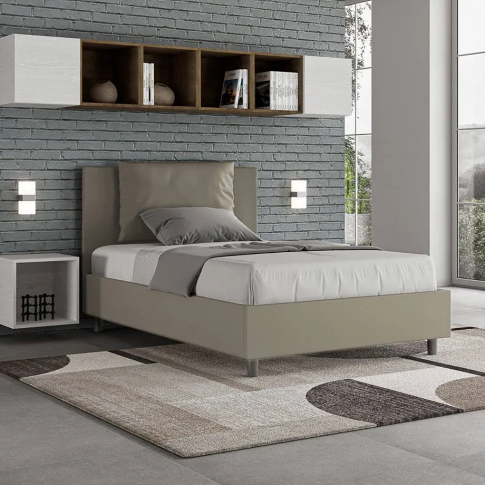 Bed van 120x200 cm met hoofdbord en kunstlederen kussens, gemaakt in Italië - Olimpiadi Viadurini