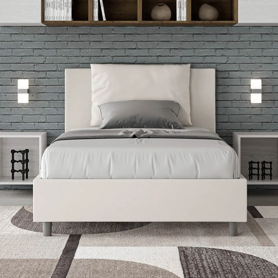 Bed van 120x200 cm met hoofdbord en kunstlederen kussens, gemaakt in Italië - Olimpiadi Viadurini