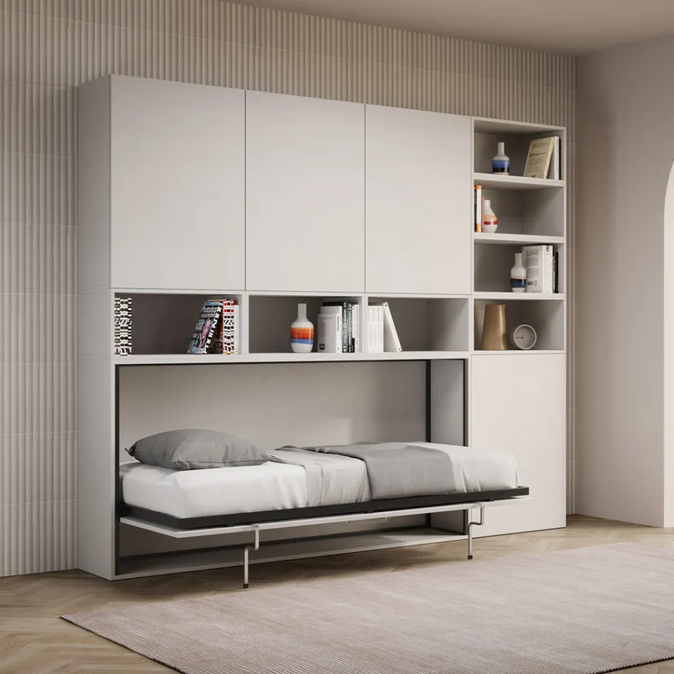 Eenpersoons Murphy-bed in verschillende samenstellingen - Samenwerking Viadurini