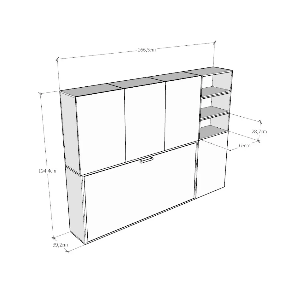 Eenpersoons Murphy-bed in verschillende samenstellingen - Samenwerking Viadurini