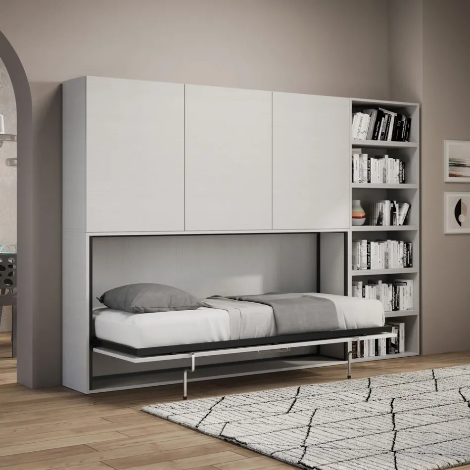 Eenpersoons Murphy-bed in verschillende samenstellingen - Samenwerking Viadurini