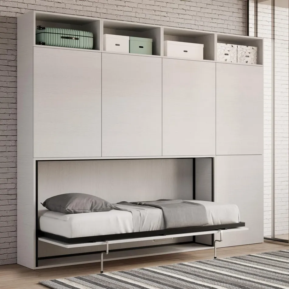 Eenpersoons Murphy-bed in verschillende samenstellingen - Samenwerking Viadurini