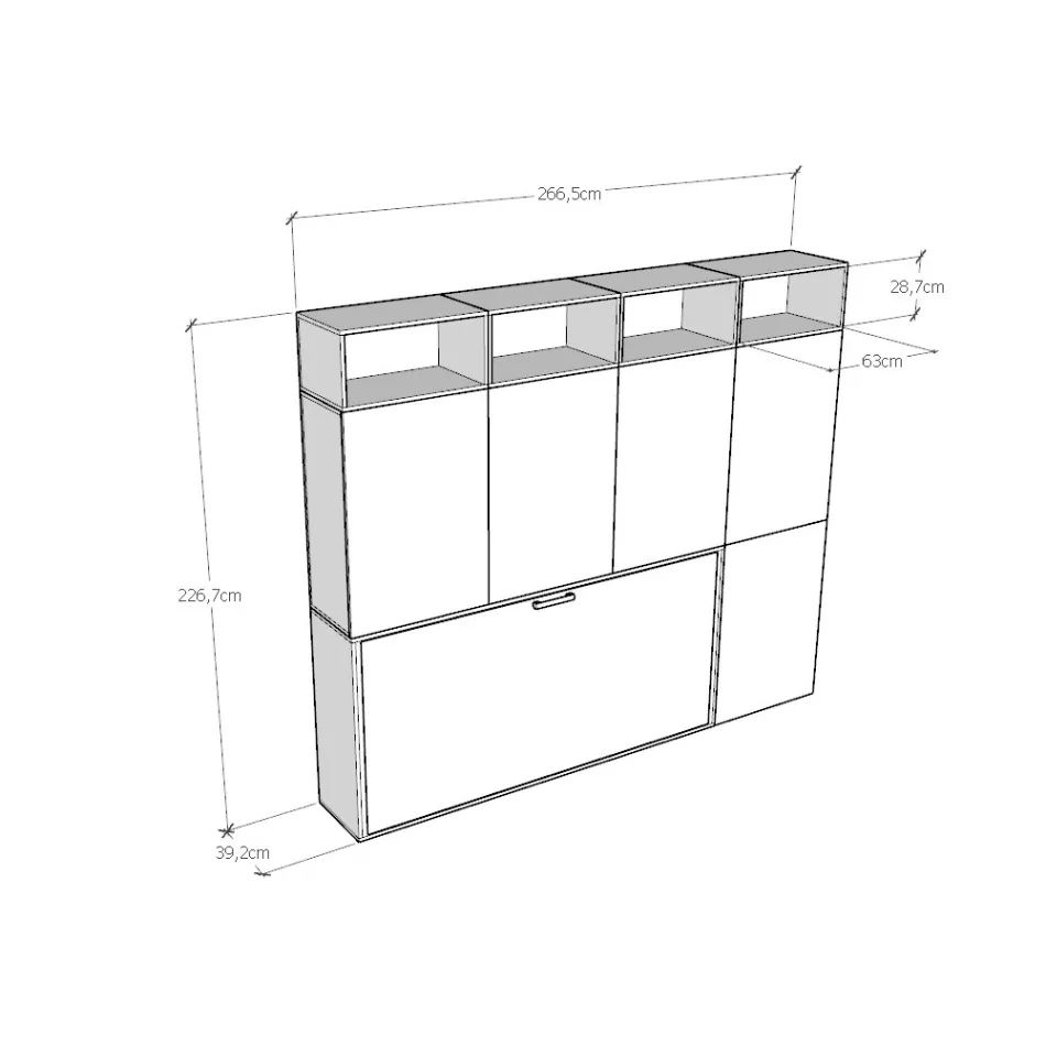 Eenpersoons Murphy-bed in verschillende samenstellingen - Samenwerking Viadurini
