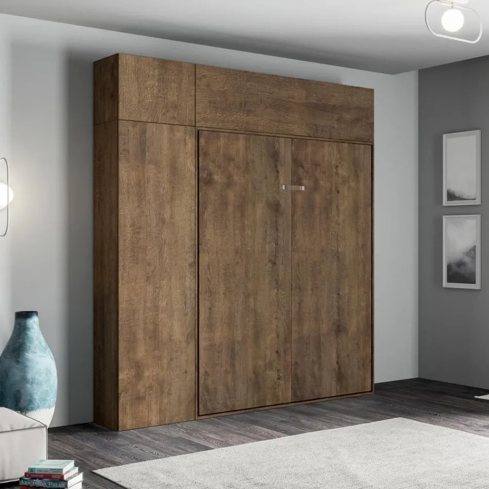Queensize bed met verticale opklapbare kolom en wandmeubel - Magicompare Viadurini