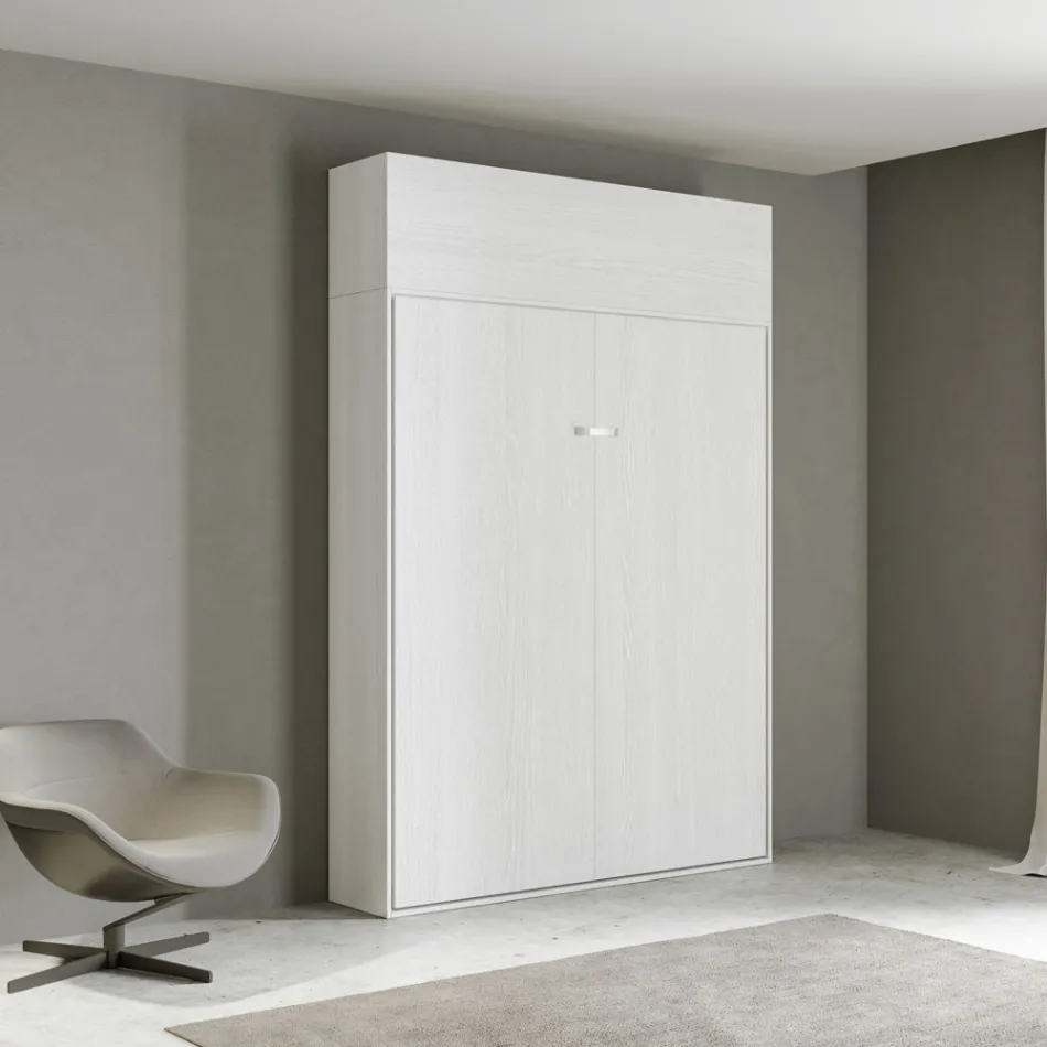 Queensize bed met verticale opklapbare kast en wandmeubel - Magicompare Viadurini