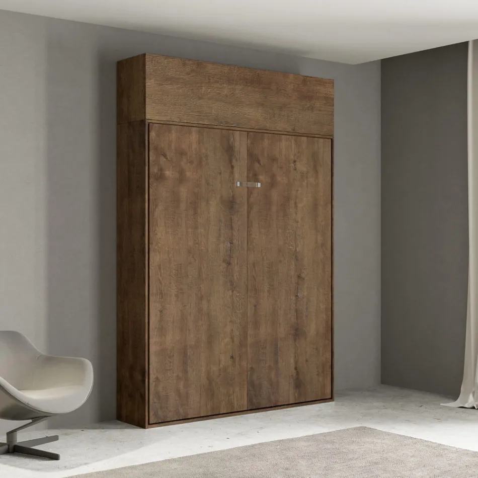 Queensize bed met verticale opklapbare kast en wandmeubel - Magicompare Viadurini