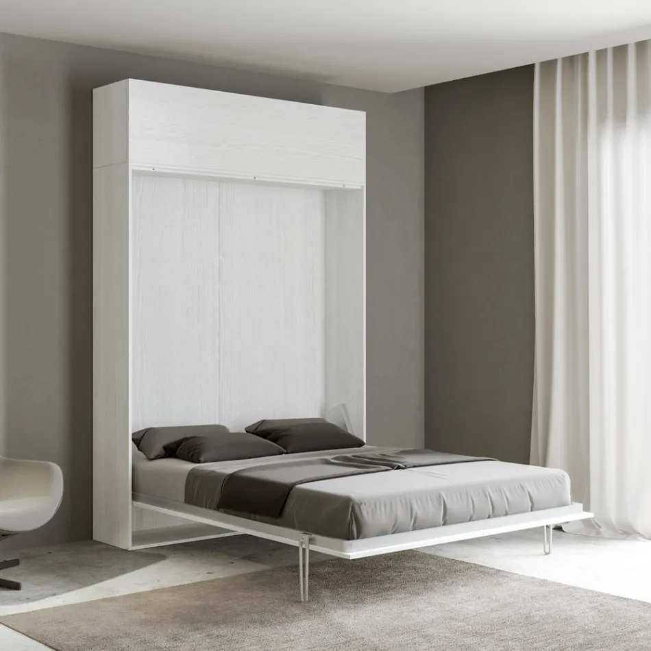 Queensize bed met verticale opklapbare kast en wandmeubel - Magicompare Viadurini