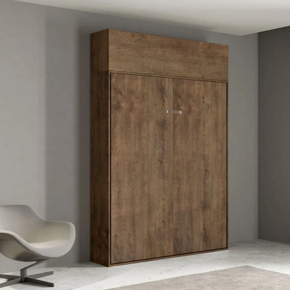 Verticaal opklapbaar Frans bed met wandmeubel - Magicompare Viadurini