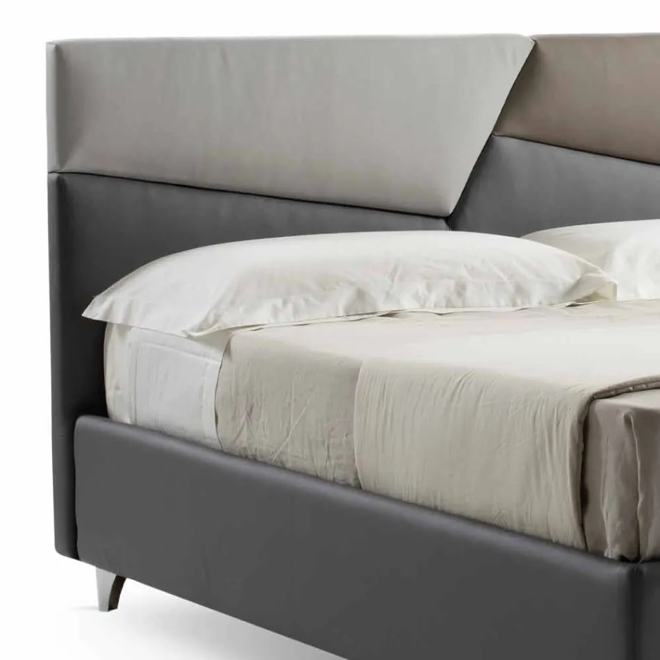 Bed met dubbele container bekleed met kunstleer Made in Italy - Raggino Viadurini