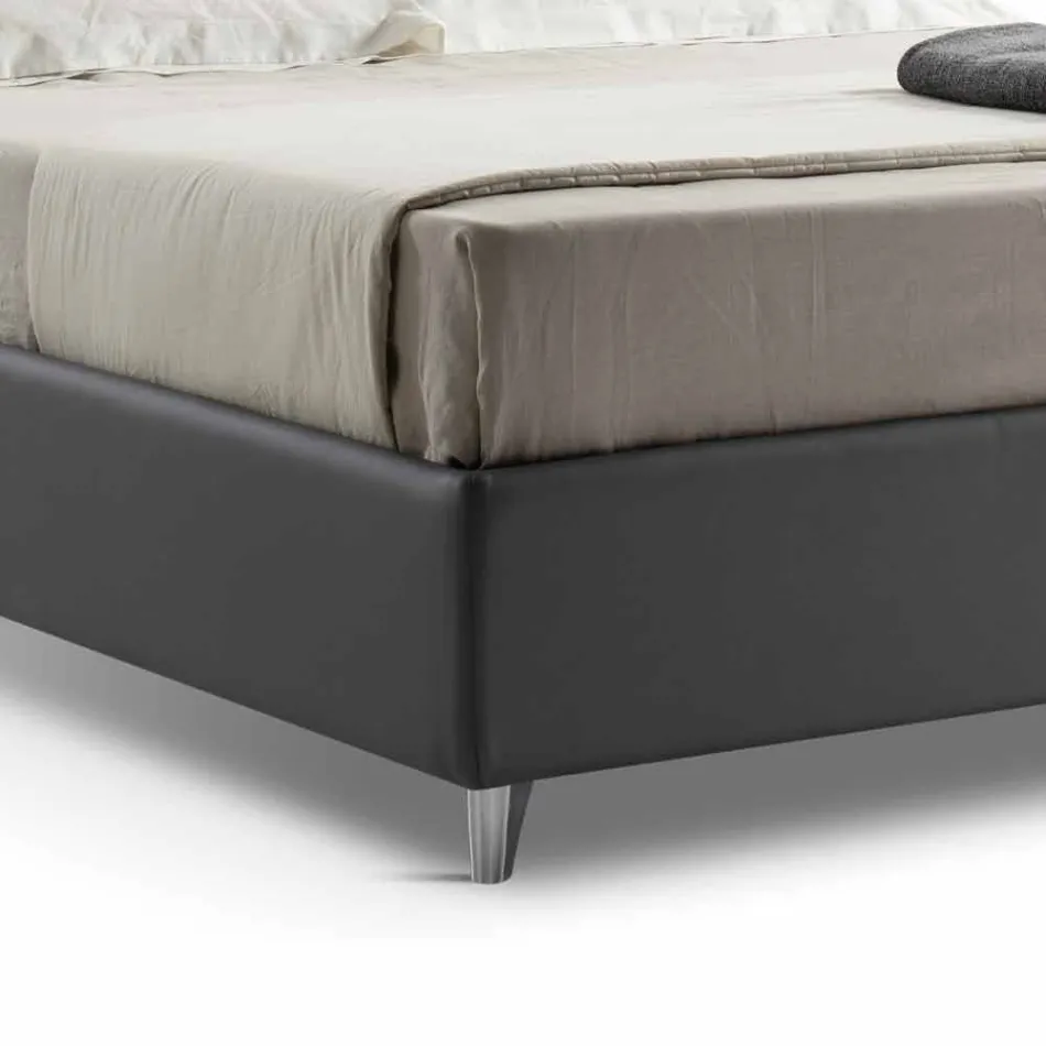 Bed met dubbele container bekleed met kunstleer Made in Italy - Raggino Viadurini