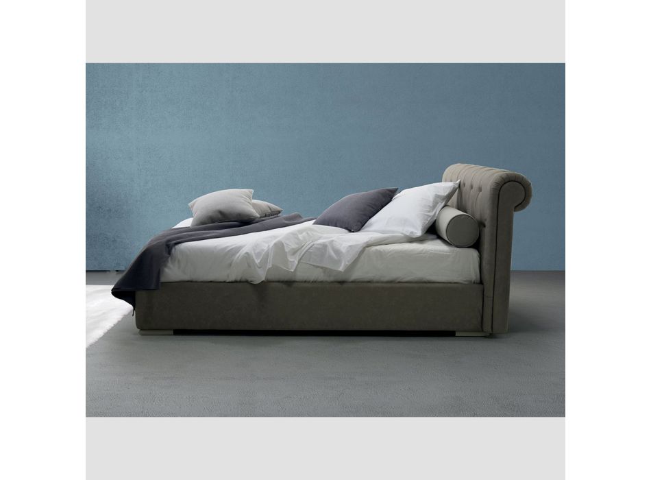 Bed met dubbele container in ecoleer of stof Made in Italy - Bambola Viadurini