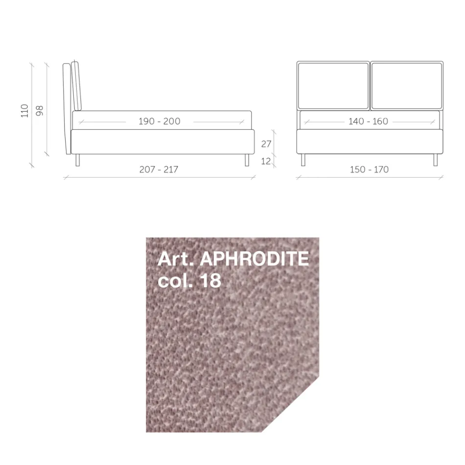 Tweepersoonsbed 160x190 met 2 zachte kussens met randplooien - Ernesta Viadurini