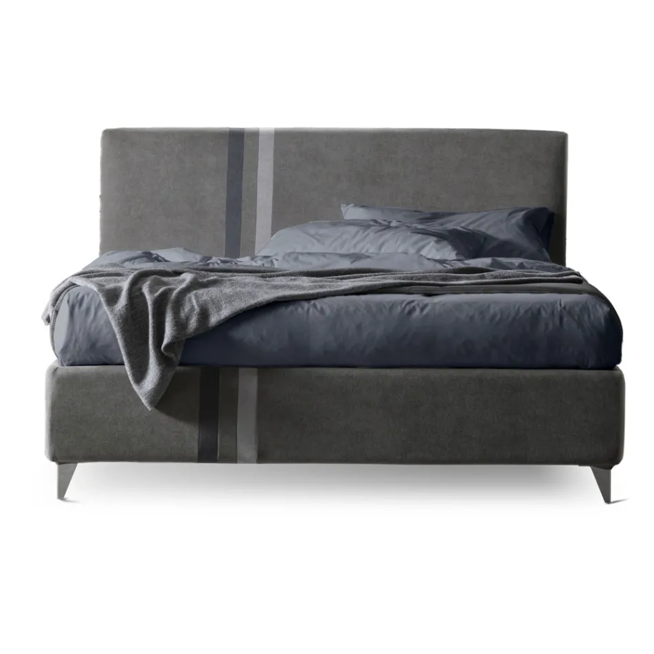 Tweepersoonsbed 160x190 met 2 tweekleurige verticale en parallelle strepen - Paolo Viadurini