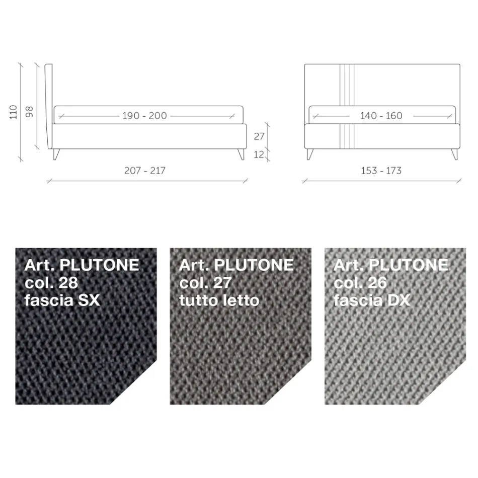 Tweepersoonsbed 160x190 met 2 tweekleurige verticale en parallelle strepen - Paolo Viadurini