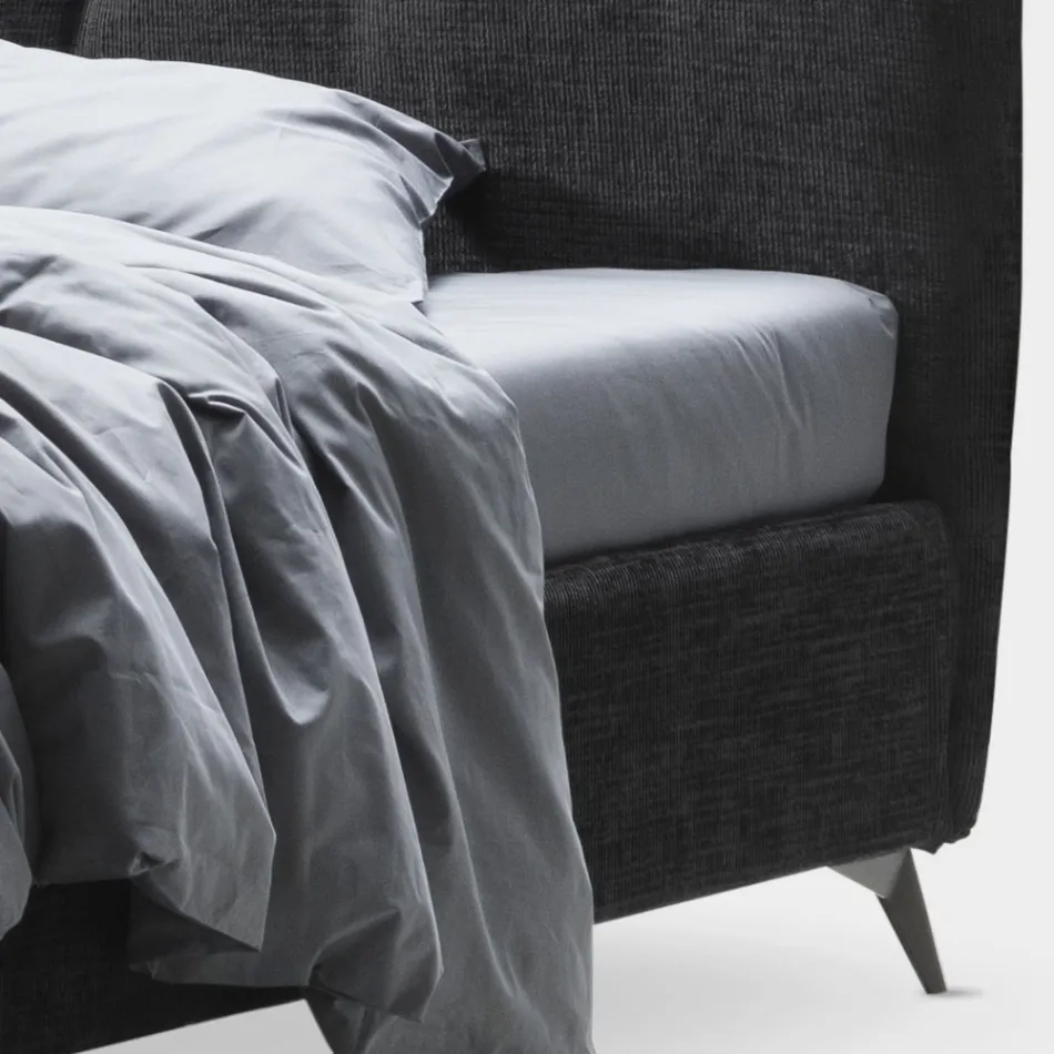 Tweepersoonsbed 160x190 met verticale reliëfkoorden - Mask Viadurini