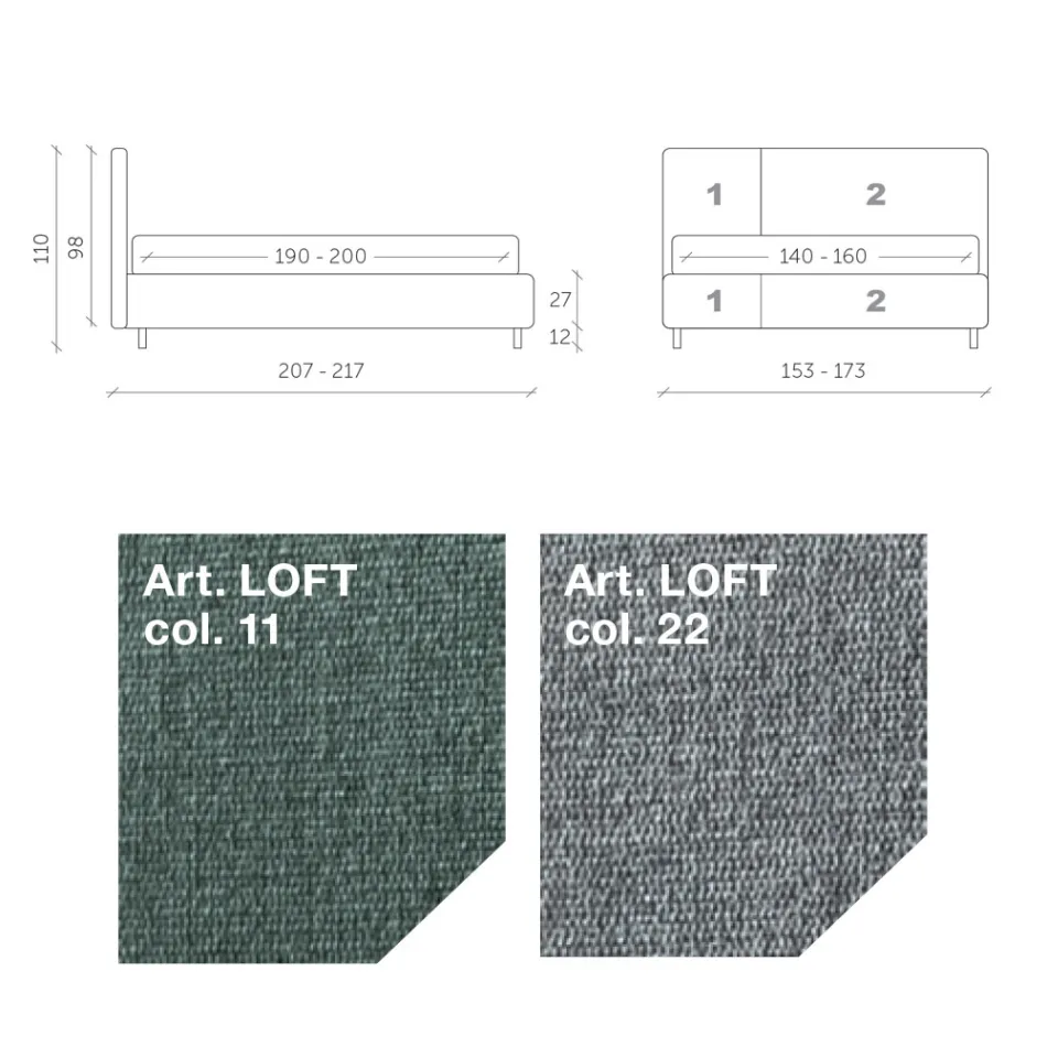 Tweepersoonsbed 160x190 met asymmetrische tweekleurige afwerking - Jasmine Viadurini