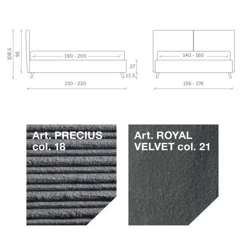 Tweepersoonsbed 160x190 met kussenvormige vulling - Brezze Viadurini