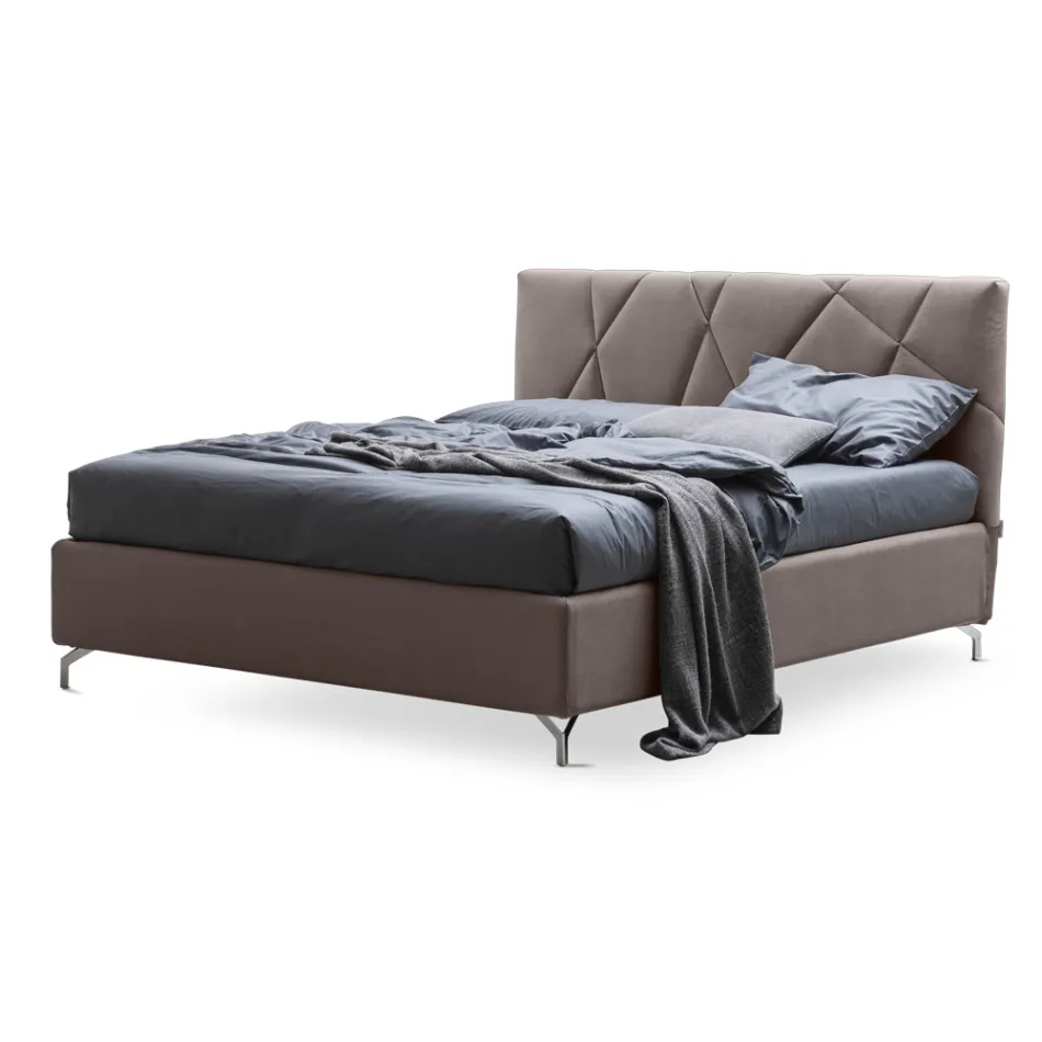 Tweepersoonsbed 160x190 met geometrisch quiltwerk - Ciottolino Viadurini