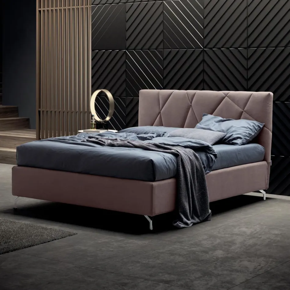 Tweepersoonsbed 160x190 met geometrisch quiltwerk - Ciottolino Viadurini